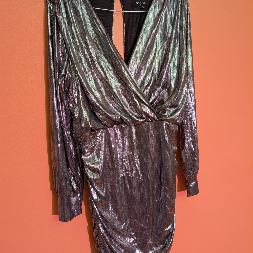 Nasty Gal Silver Wrap Bodycon Dress